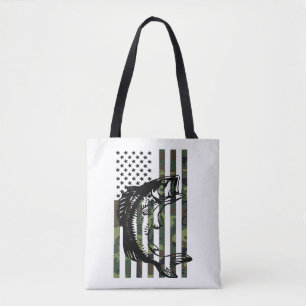 Geviste Tshirt Camouflage Vlag bij Bass Fisher Tote Bag