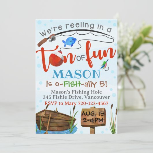 Geviste uitnodiging jongen Birthday Party Fish Inv (Staand voorkant)