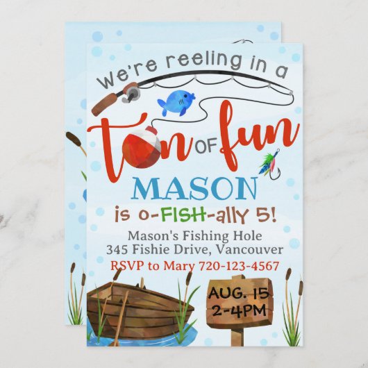 Geviste uitnodiging jongen Birthday Party Fish Inv (Voorkant / Achterkant)