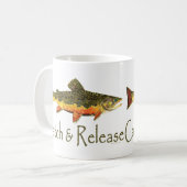 Geviste vangst- en vrijgaveforel koffiemok (Voorkant links)