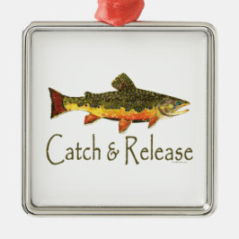 Geviste vangst- en vrijgaveforel metalen ornament