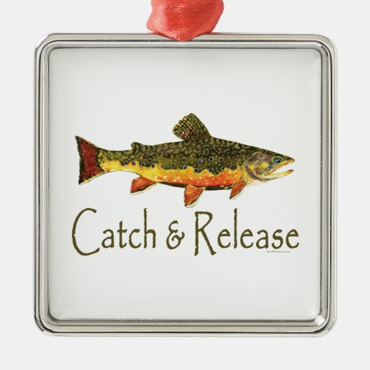Geviste vangst- en vrijgaveforel metalen ornament (Voorkant)