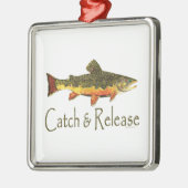 Geviste vangst- en vrijgaveforel metalen ornament (Links)