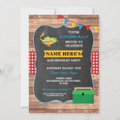 Geviste Verjaardagsfeest Rustiek Hout Vis Rood Uit Kaart (Voorkant)