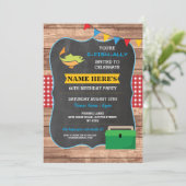 Geviste Verjaardagsfeest Rustiek Hout Vis Rood Uit Kaart (Staand voorkant)