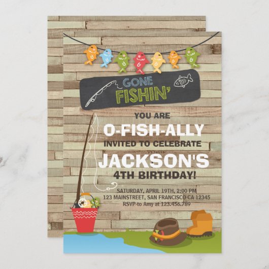 Geviste Verjaardagsuitnodiging Houten Vissende par Kaart (Voorkant / Achterkant)