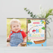 Geviste verjaardagsuitnodiging met foto kaart (Staand voorkant)