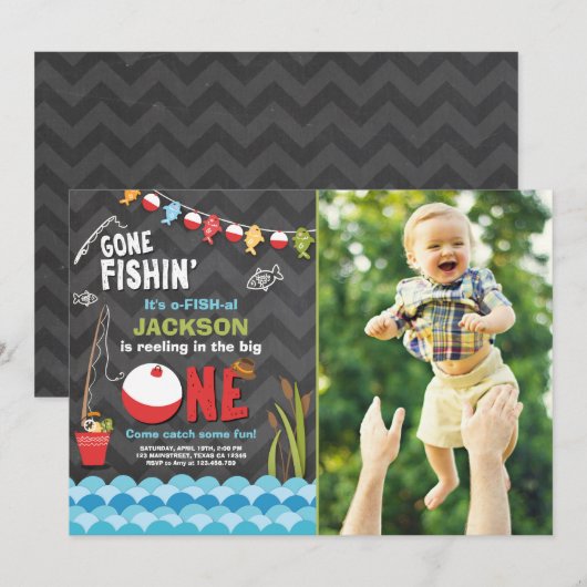 Geviste verjaardagsuitnodiging Reeling The Big One Kaart (Voorkant / Achterkant)