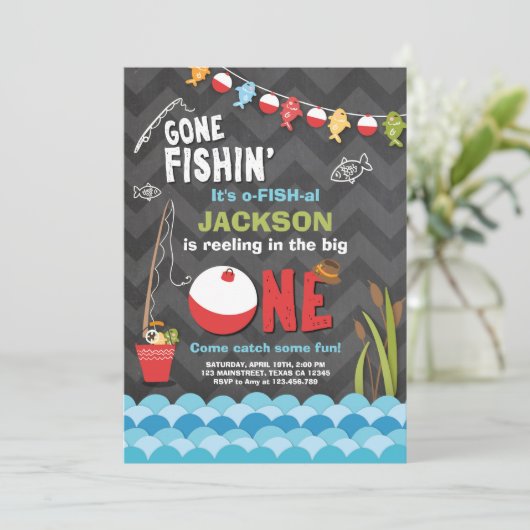 Geviste verjaardagsuitnodiging Reeling The Big One Kaart (Staand voorkant)