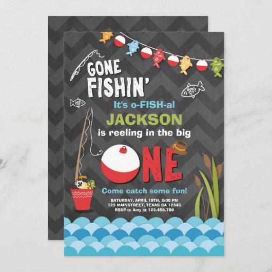Geviste verjaardagsuitnodiging Reeling The Big One Kaart (Voorkant / Achterkant)