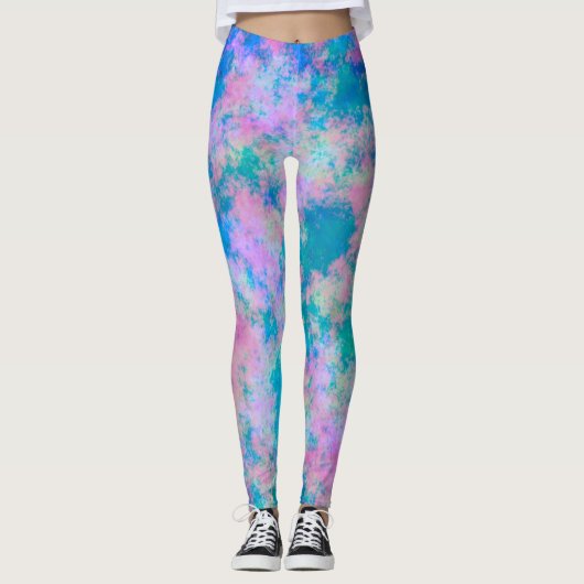Gevlekt blauw en roze leggings (Voorkant)