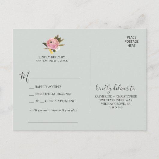 Gevlekt Floral Song Request RSVP Briefkaart (Achterkant)