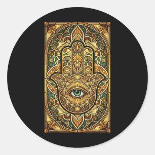 Gevlekt Gl Mandala Hamsa Hand Spirituele Meditatie Ronde Sticker