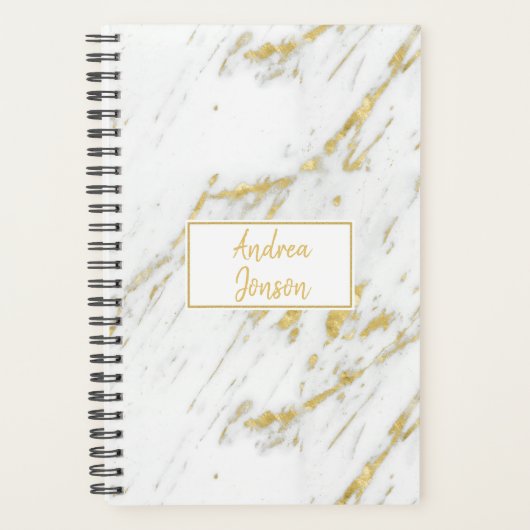 Gevlekt Goud Glitter Wit Marmer Planner (Voorkant)