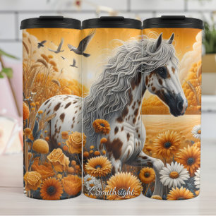 Gevlekt paard Gouden veld wilde bloemen Thermosbeker