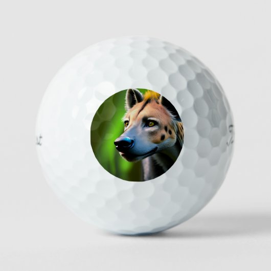 Gevlekt stalking hyena kijken naar zijn prooi, golfballen (Voorkant)