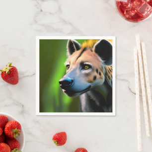 Gevlekt stalking hyena kijken naar zijn prooi, servet