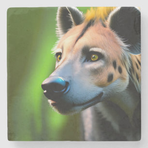 Gevlekt stalking hyena kijken naar zijn prooi, stenen onderzetter