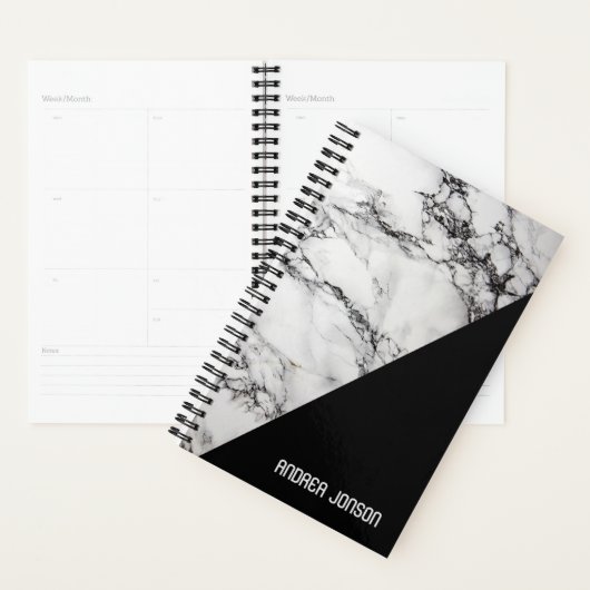 Gevlekt zwart-wit marmer planner (Display)