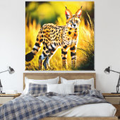 Gevlekte Afrikaanse Savannah Serval Cat Canvas Afdruk (Insitu (Slaapkamer))