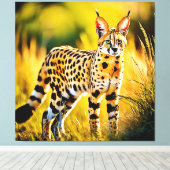 Gevlekte Afrikaanse Savannah Serval Cat Canvas Afdruk (Insitu (Houten vloer))