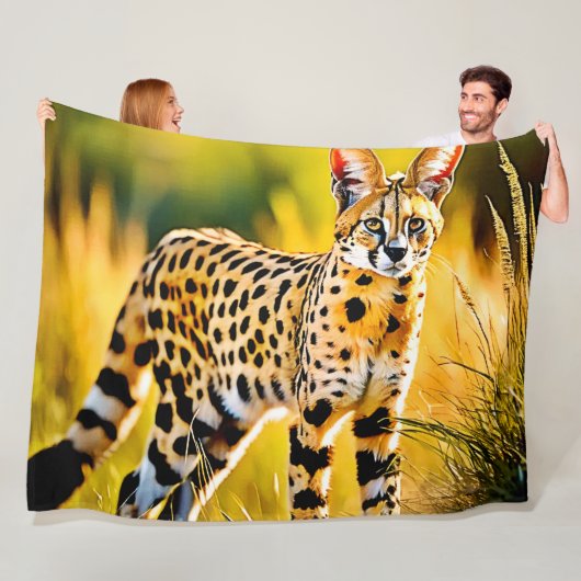 Gevlekte Afrikaanse Savannah Serval Cat Fleece Deken (In situ)