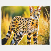 Gevlekte Afrikaanse Savannah Serval Cat Fleece Deken (Voorkant (Horizontaal))