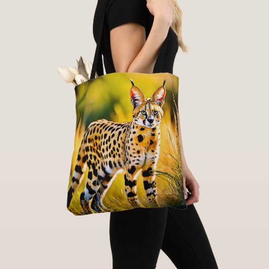 Gevlekte Afrikaanse Savannah Serval Cat Tote Bag (Dichtbij)