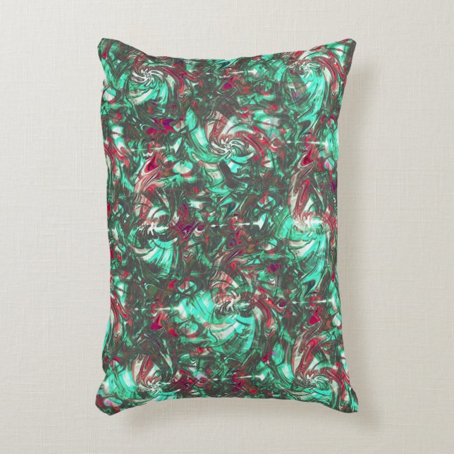 Gevlekte aquamarine en rood, gezwollen met zwarte  accent kussen (Voorkant(Verticaal))