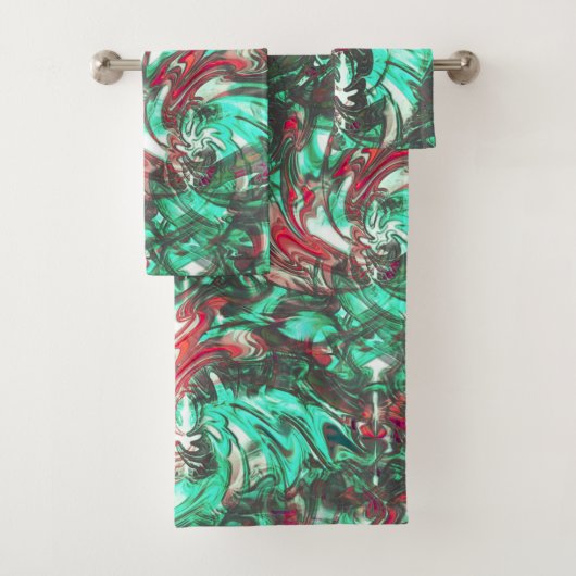 Gevlekte aquamarine en rood, gezwollen met zwarte bad handdoek (Insitu)