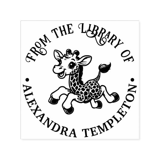 Gevlekte Baby Giraffe Bibliotheek Boeknaam Stempel (Design)