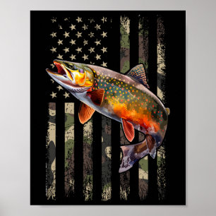 Gevlekte Beekforel Amerikaanse Vlag Vissen Poster
