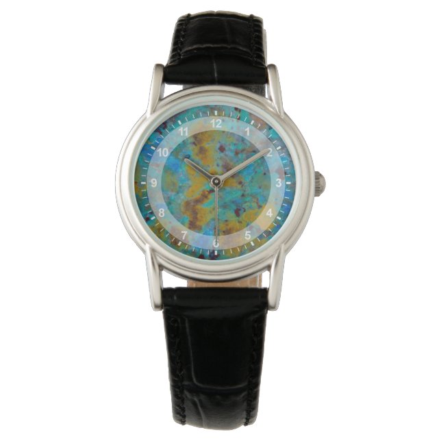 Gevlekte Blauwe Chrysocolla Jaspis Horloge (Voorkant)