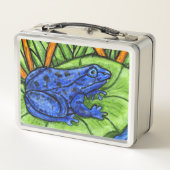 Gevlekte Blauwe Kikker op Lily Pad Grass Reed Plan (Achterkant)