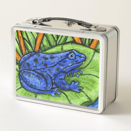 Gevlekte Blauwe Kikker op Lily Pad Grass Reed Plan (Achterkant)