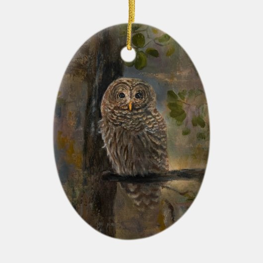 Gevlekte bosuil keramisch ornament (Voorkant)