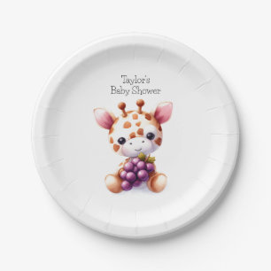Gevlekte bruine aquarel giraffe baby shower papieren bordje