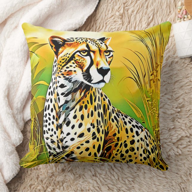 Gevlekte Cheetah Grass Scene Kussen (Deken)