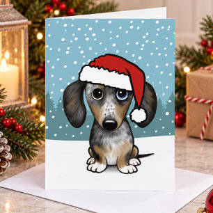 Gevlekte Dachshund Kerstman Schattige Wienerse Hon Feestdagen Kaart