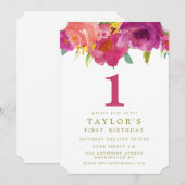 Gevlekte Floral Girls 1e verjaardag Invite Kaart (Voorkant / Achterkant)