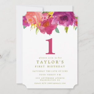 Gevlekte Floral Girls 1e verjaardag Invite Kaart