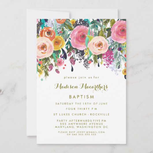 Gevlekte Floral Girls Christening Baptism Invite Kaart (Voorkant)