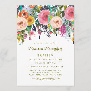 Gevlekte Floral Girls Christening Baptism Invite Kaart