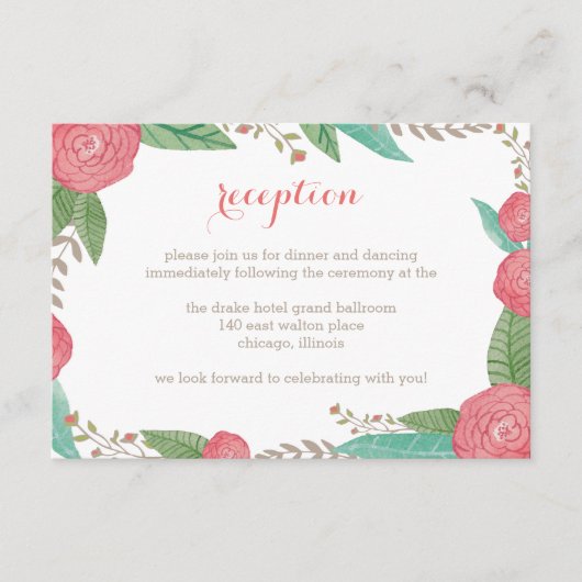Gevlekte Florals Wedding Reception Card Informatiekaartje (Voorkant)