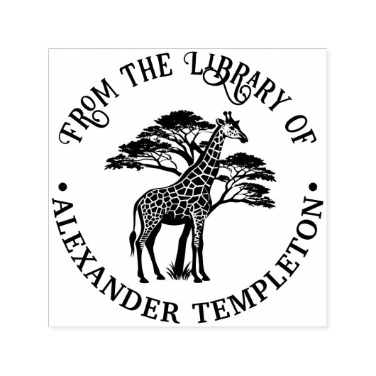Gevlekte Giraffe bij Boom Bibliotheek Boeknaam Zelfinktende Stempel (Design)