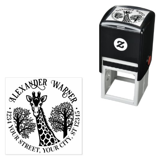 Gevlekte Giraffen Kop #3 Naam Retouradres  Zelfinktende Stempel (In situ)