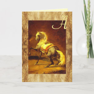GEVLEKTE GRIJZE PAARD PERKAMENT Monogram Notitiekaartje