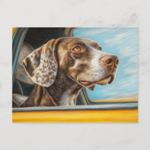 Gevlekte Hond op een Auto Avontuur Kunstprint Briefkaart
