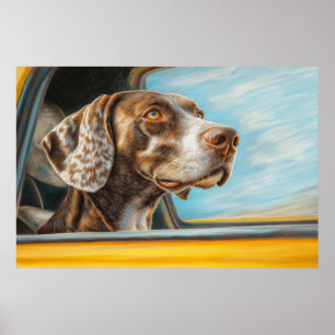 Gevlekte Hond op een Auto Avontuur Kunstprint Poster