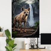 Gevlekte hyena bij de waterval van het bos poster (Thuiskantoor)